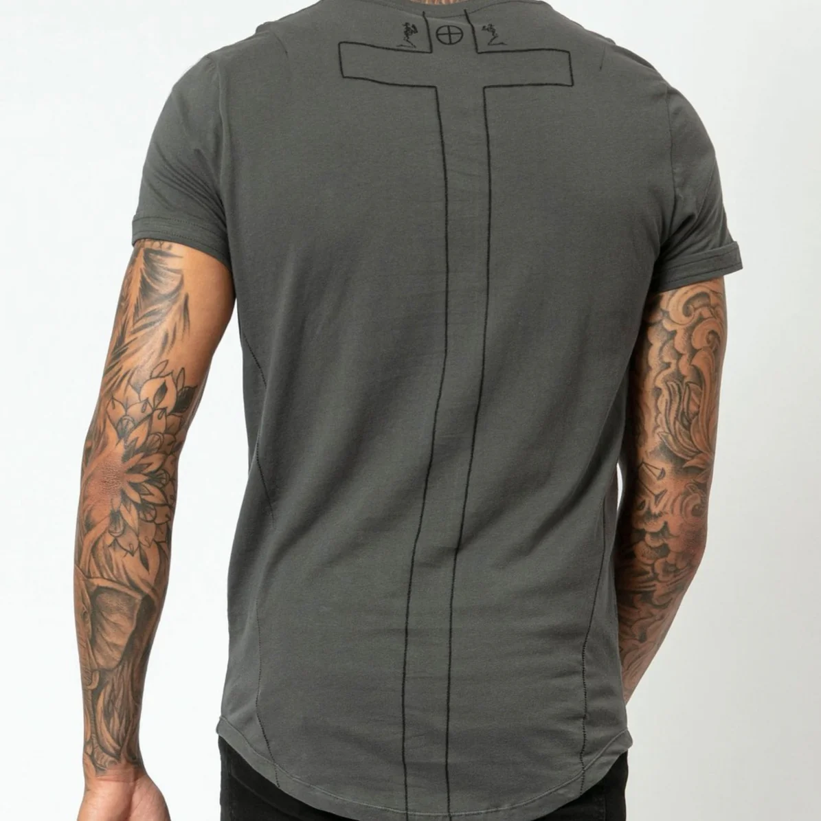 RELIGION PLAIN CREW NECK T-SHIRT WITH CURVE HEM DARK METAL - Image 3